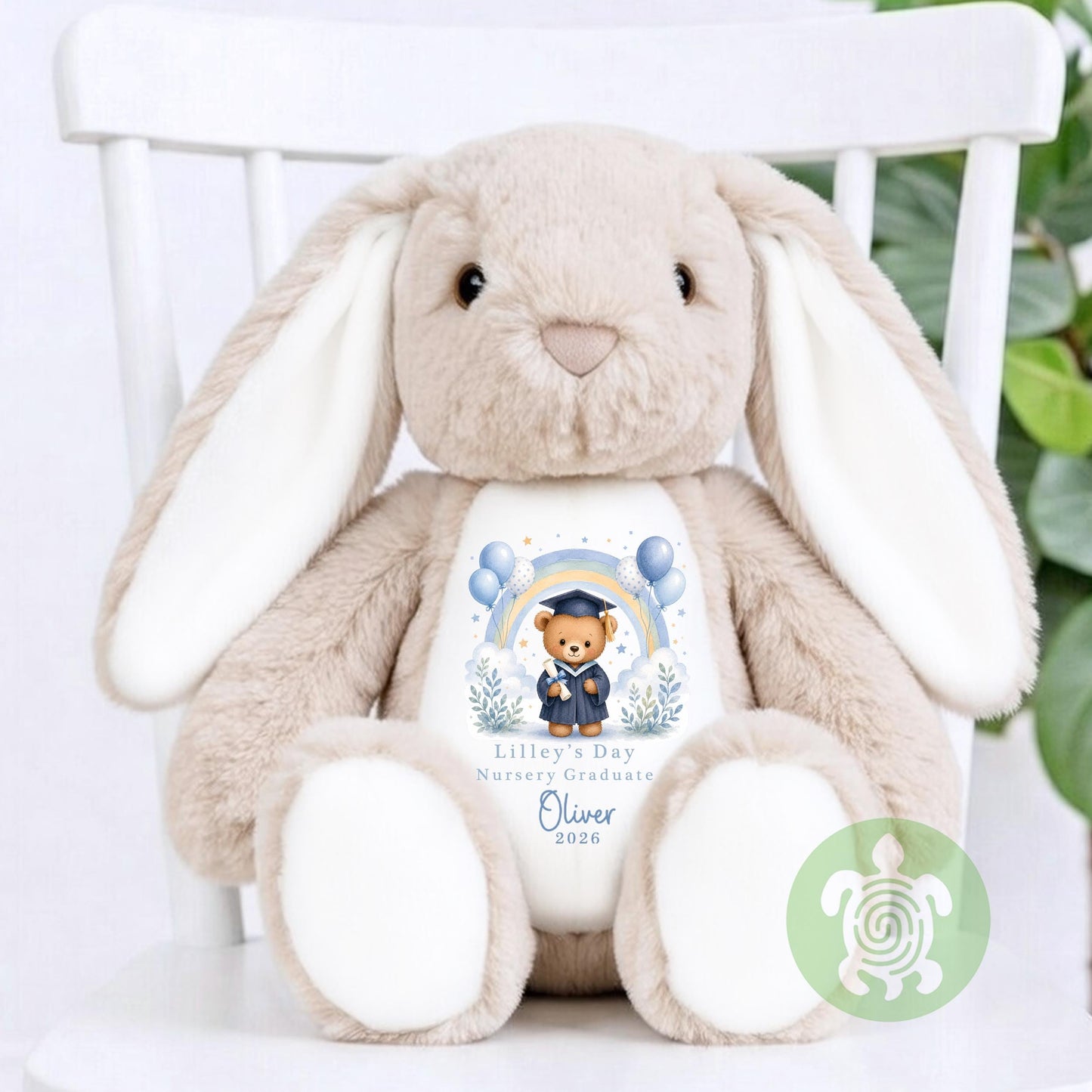 Personalised Graduation Blue Rainbow Nursery Bunny, Nursery Graduation Teddy, Personalised Last Day of Nursery, School Leavers