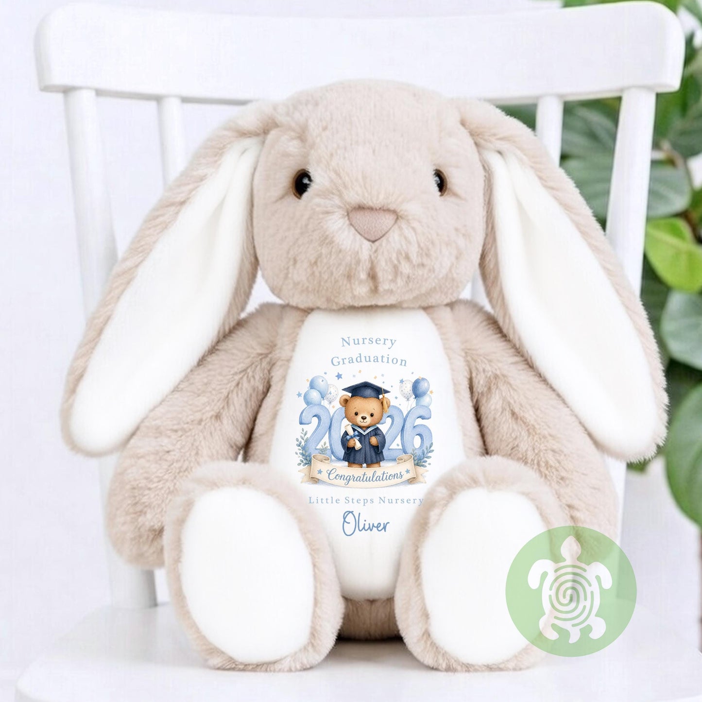 Personalised Blue Graduation Nursery Bunny with Year, Nursery Graduation Teddy, Personalised Last Day of Nursery, School Leavers