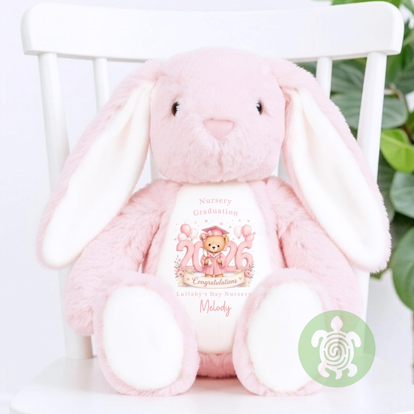 Personalised Pink Graduation Nursery with Year Bunny, Nursery Graduation Teddy, Personalised Last Day of Nursery, School Leavers