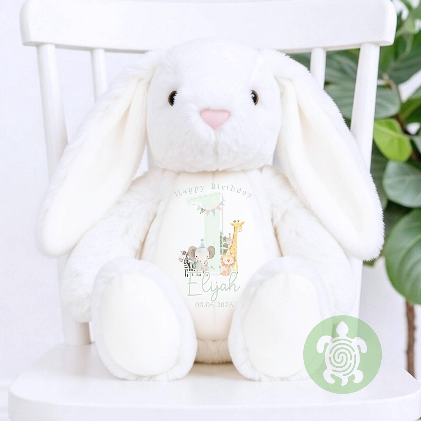 Neutral Personalised Birthday Plush Bunny, Children's Birthday Gift, Custom Soft Toy for Keepsake, Gift