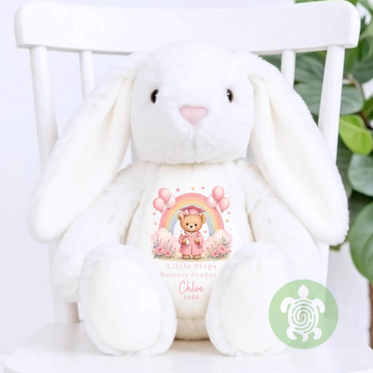 Personalised Pink Nursery Graduation Rainbow Bunny Top, Nursery Graduation Teddy, Personalised Last Day of Nursery, Nursery Leavers T Shirt