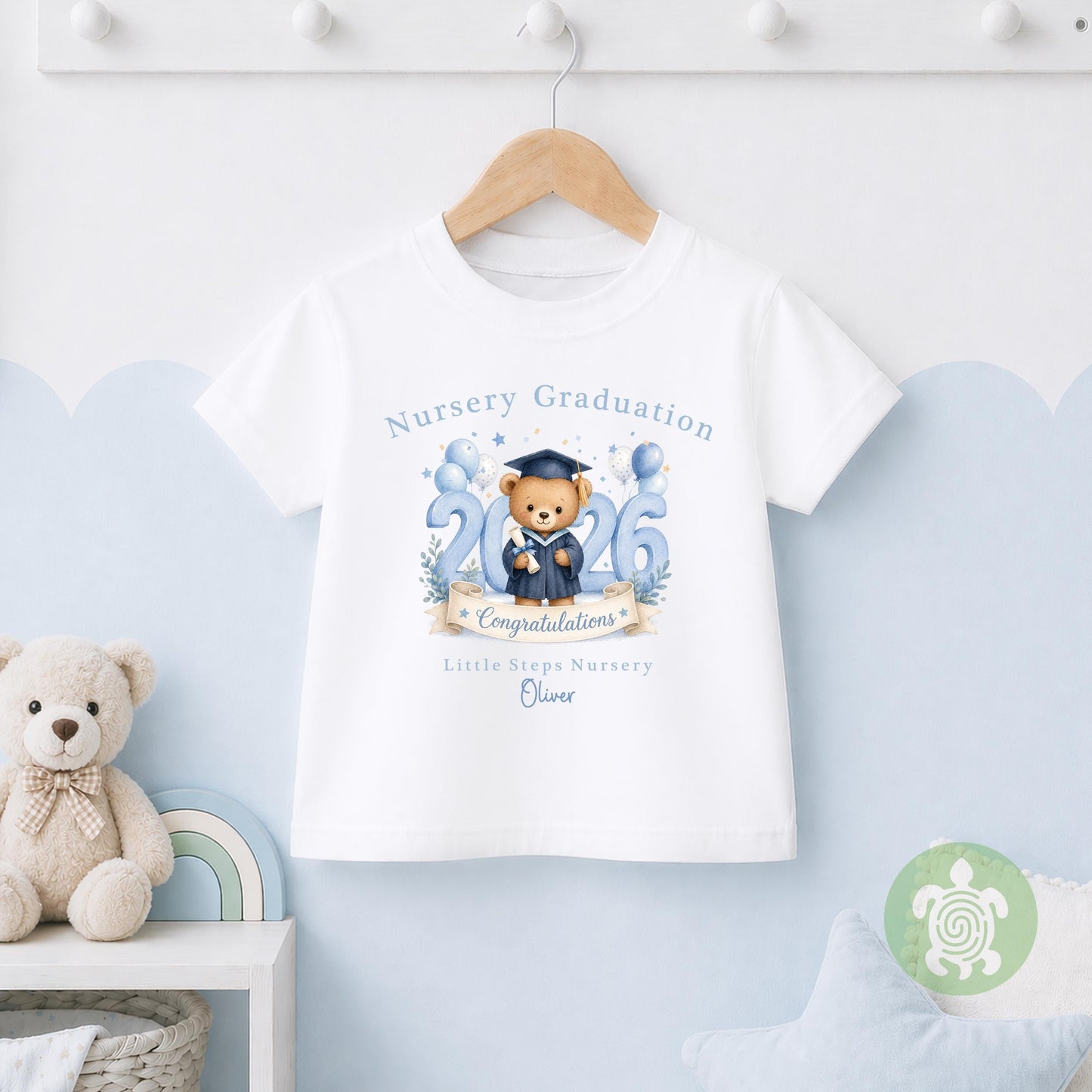 Personalised Blue Nursery Graduation Year Bunny & Top, Nursery Graduation Teddy, Personalised Last Day of Nursery, Nursery Leavers T Shirt