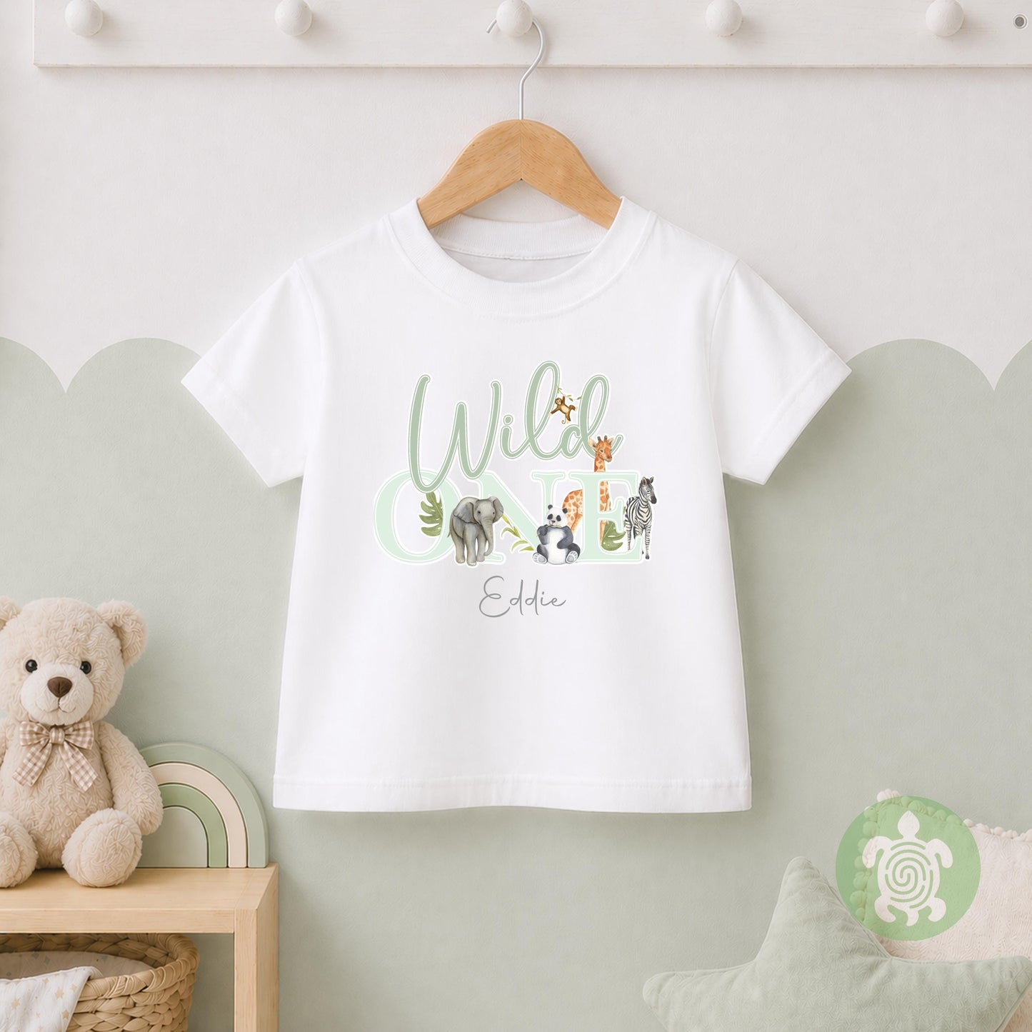Wild One Green Safari Jungle theme 1st Birthday Party Sweatshirt, Personalised First Birthday design Childs Jumper T-shirt Baby Boy Girl
