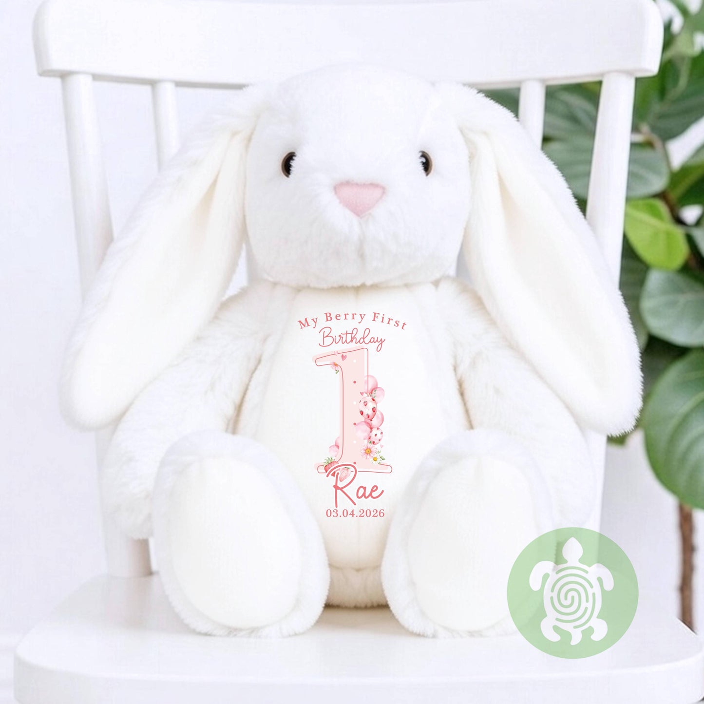 Berry First Birthday Personalised Birthday Plush Bunny, Children's Birthday Gift, Custom Soft Toy for  Keepsake, Gift