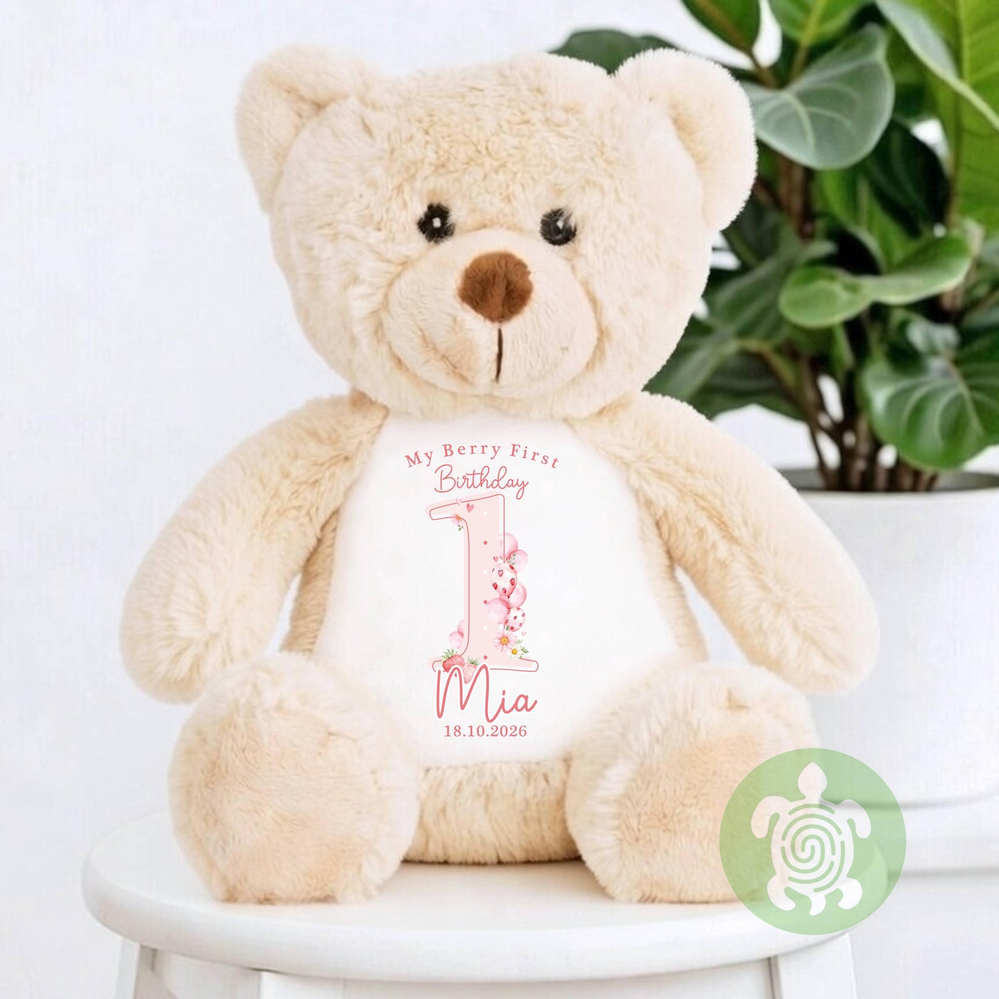 Berry First Birthday Personalised Birthday Plush Bunny, Children's Birthday Gift, Custom Soft Toy for  Keepsake, Gift