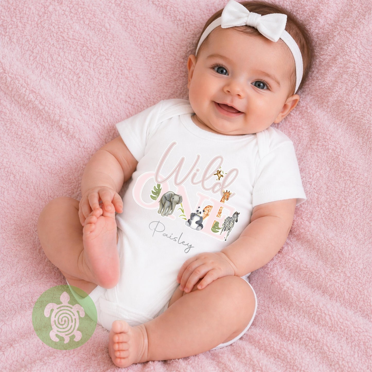 Wild One Pink Safari Jungle theme 1st Birthday Party T-shirt Top, Personalised First Tee design, Childs Tee Sweatshirt Baby Girl