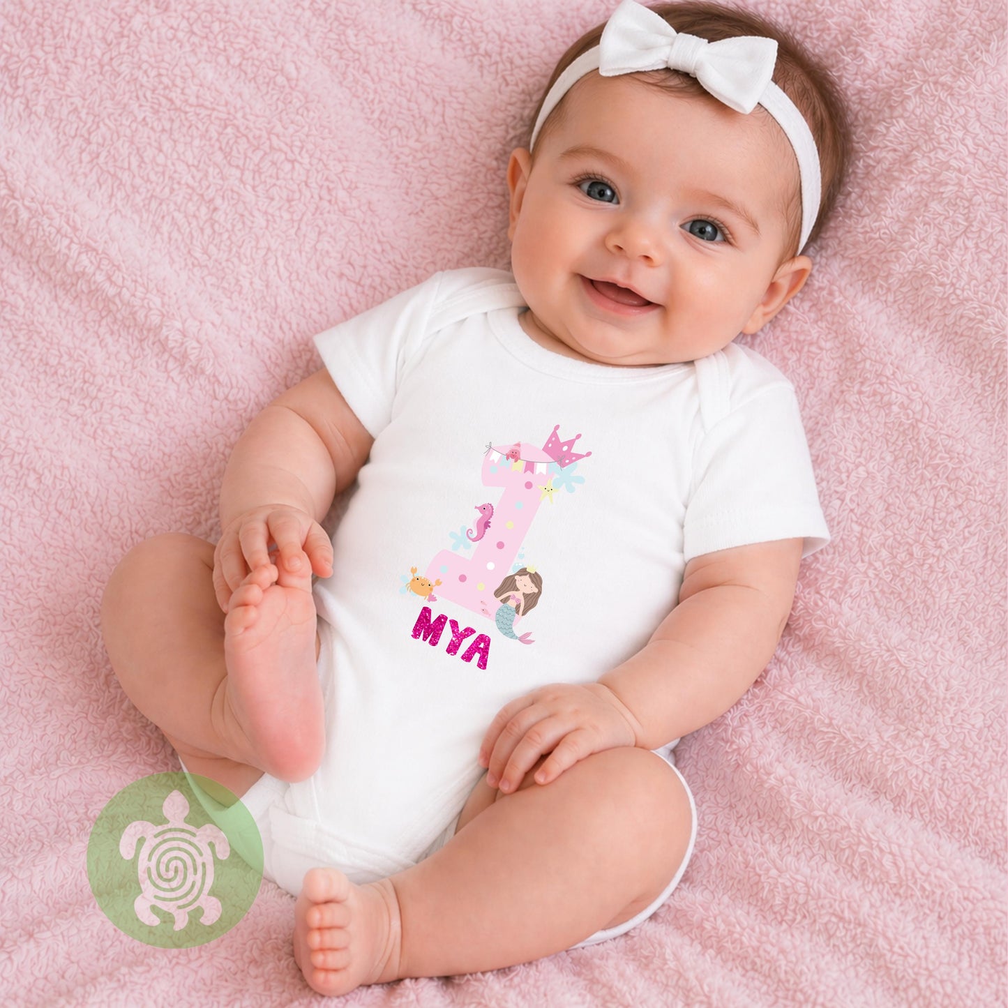 1st Birthday Girl Mermaid Party T-shirt,  Personalised First Birthday design with Rose Gold Glitter Print, Any Age Tee, Children's Party Top