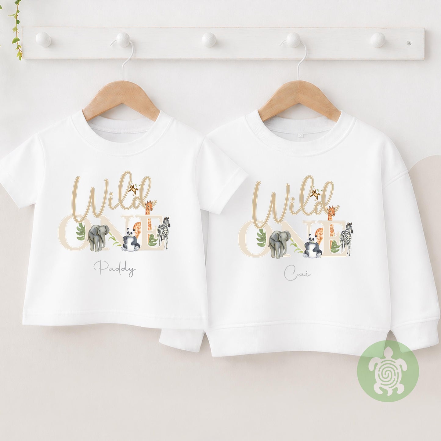 Wild One Neutral Safari Jungle theme 1st Birthday Party T-shirt Top, Personalised First Birthday design Childs Tee, Children's Sweatshirt