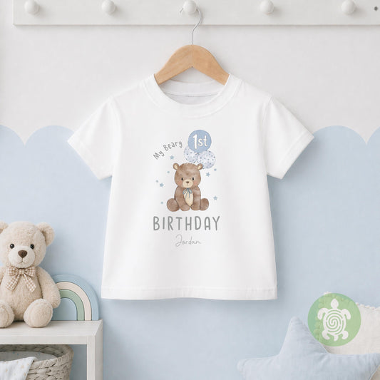 Personalised Blue Beary 1st Birthday Children's T-shirt, 1st Birthday Party Outfit, Childs Clothing, BabyVest, Printed Birthday Sweatshirt