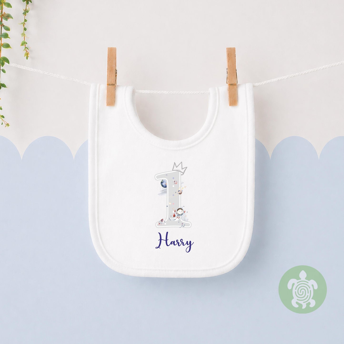 Watercolour Space theme 1st 2nd Birthday Party T-shirt Top, Personalised First Second Birthday design with Navy Print Children's Tee