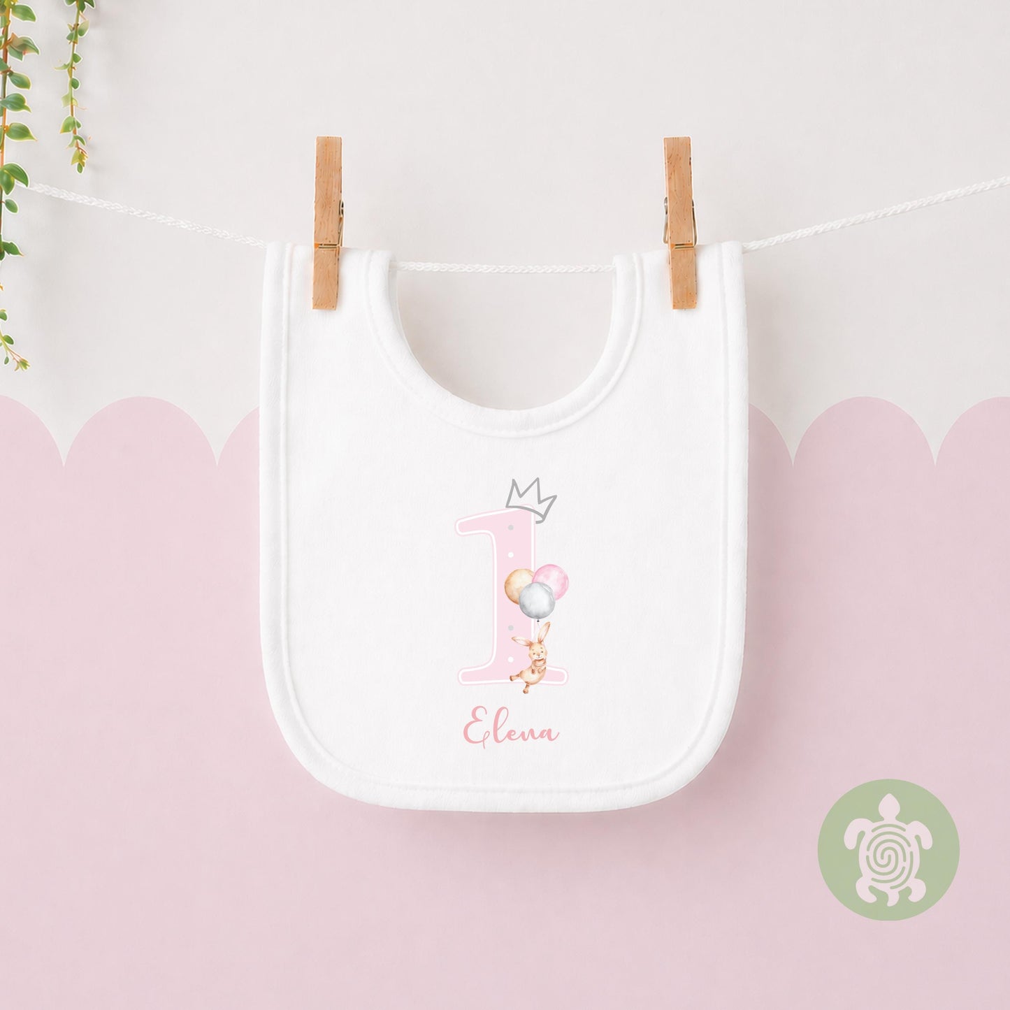 Bunny Balloon Birthday Boy Girl Party T-shirt Top, Personalised 1st 2nd 3rd Birthday design with Baby Pink Print Children's Clothing