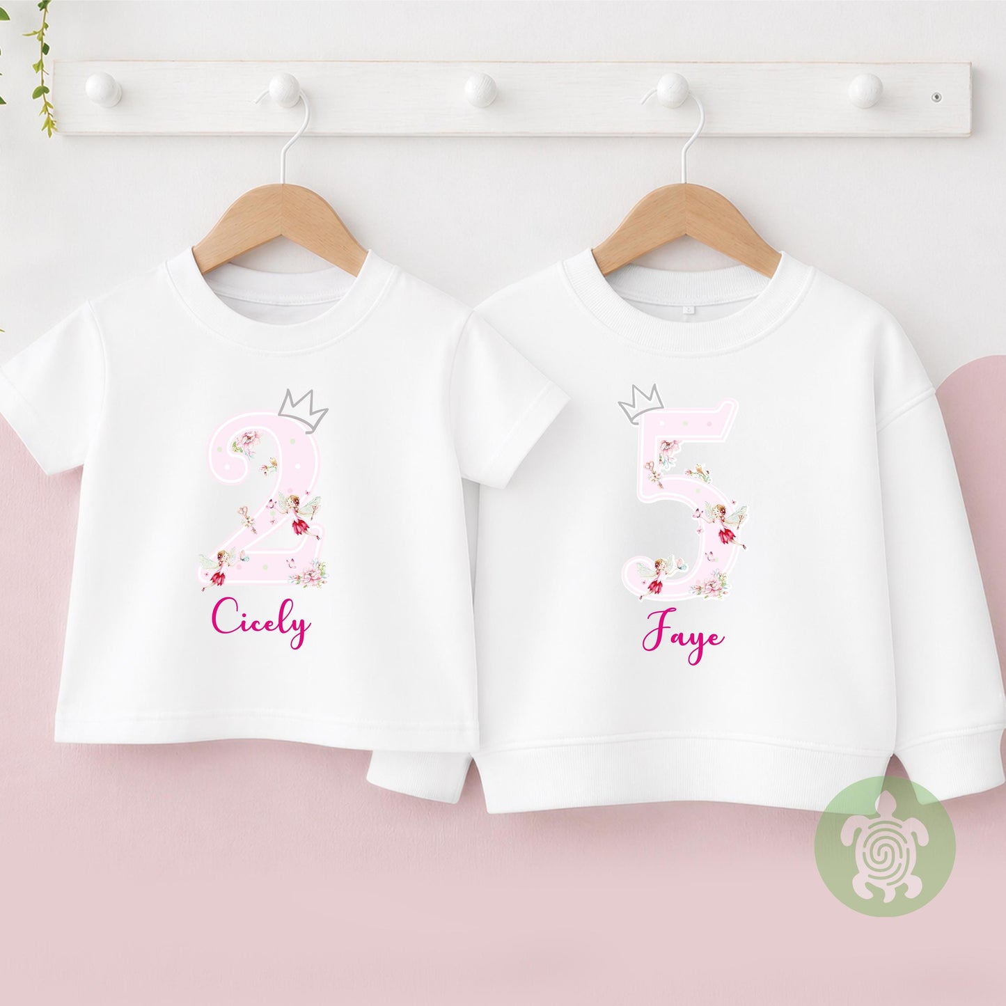 Watercolour Fairy theme 1st 2nd Birthday Party T-shirt Top, Personalised First Second Birthday design, Printed Children's Tee Any Age