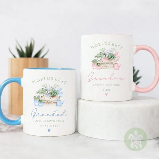 Personalised Garden Theme Mug, World's Best Grandad, Grandma, Mummy, Daddy, Garden Gift, Gardening Mug, Father's Day, Botanical Present