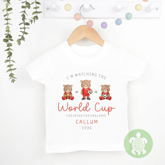 Personalised World Cup 2026 Babygrow T-shirt, Fifa World Cup, Teddy Bear Football, Baby Vest, Childrens Top, Baby's 1st World Cup, Cheer
