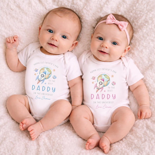 Best Daddy in the Universe Happy 1st Fathers Day Personlised Babygrow, First Father's Day, Daddy Gift, New Dad, 1st Fathers Day Vest