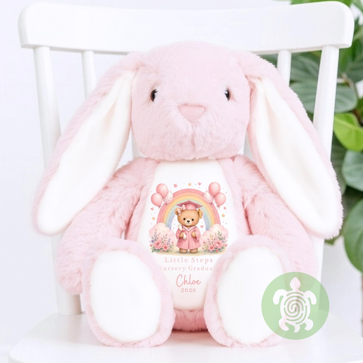 Personalised Pink Nursery Graduation Rainbow Bunny Top, Nursery Graduation Teddy, Personalised Last Day of Nursery, Nursery Leavers T Shirt