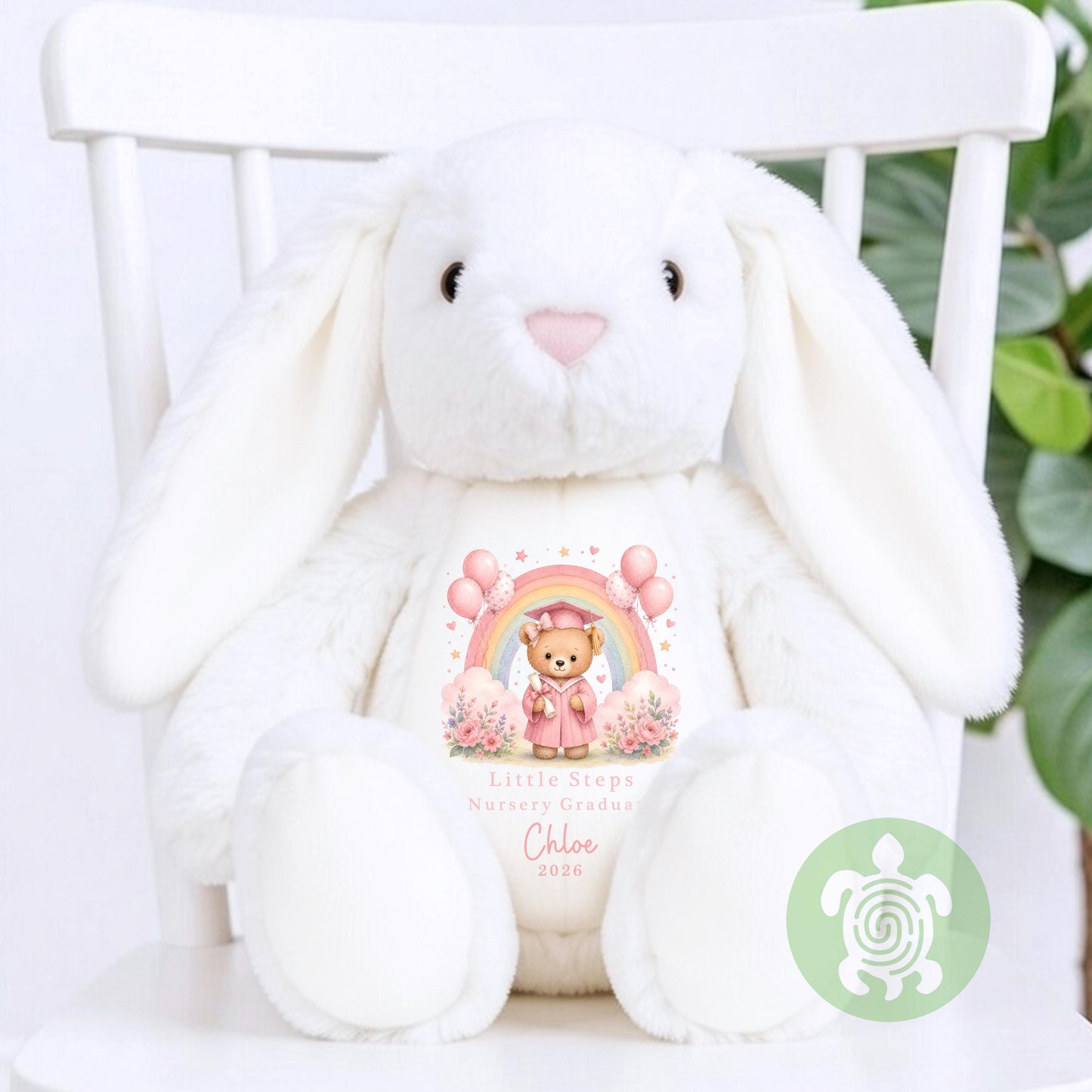 Personalised Pink Graduation Rainbow Nursery Bunny, Nursery Graduation Teddy, Personalised Last Day of Nursery, School Leavers