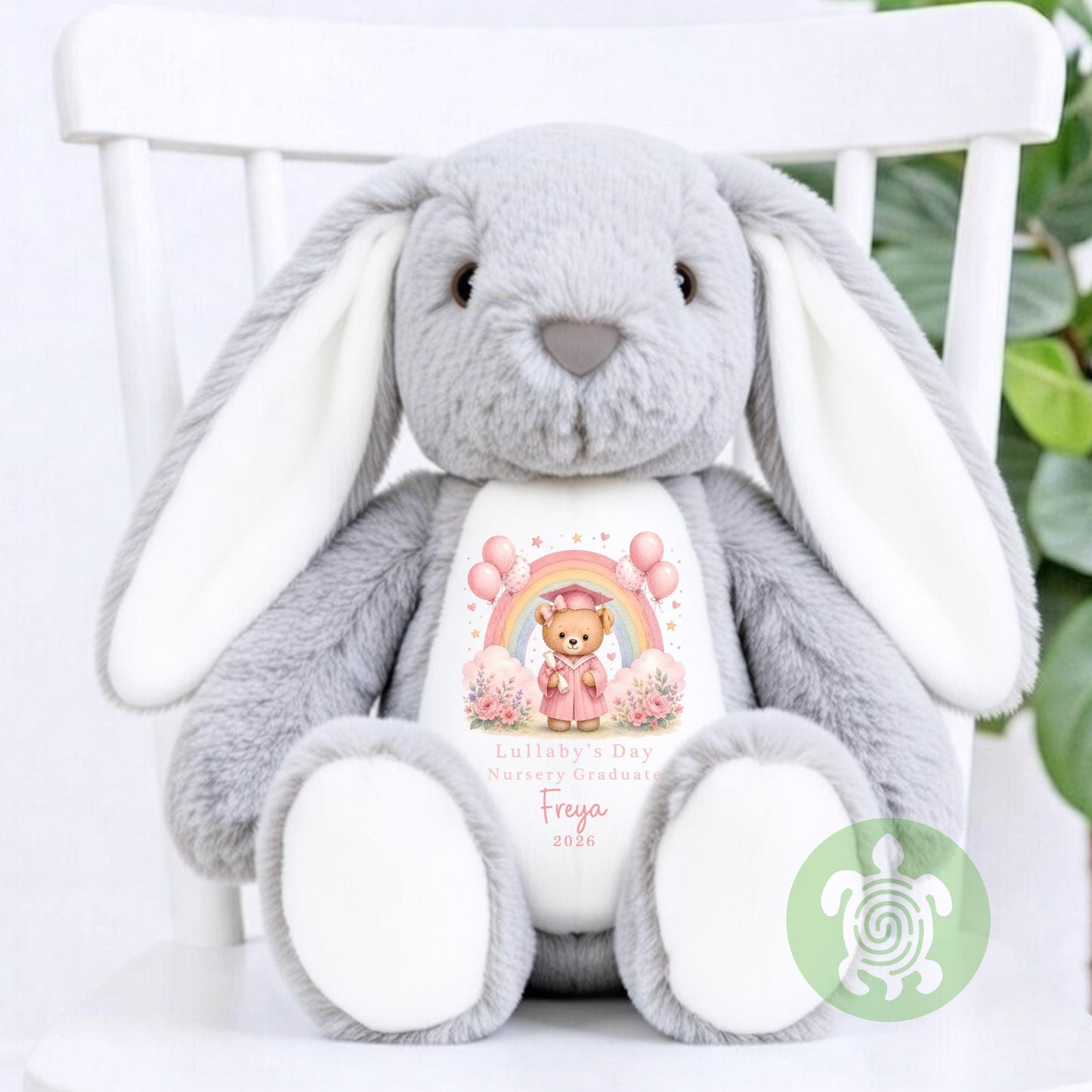 Personalised Pink Graduation Rainbow Nursery Bunny, Nursery Graduation Teddy, Personalised Last Day of Nursery, School Leavers