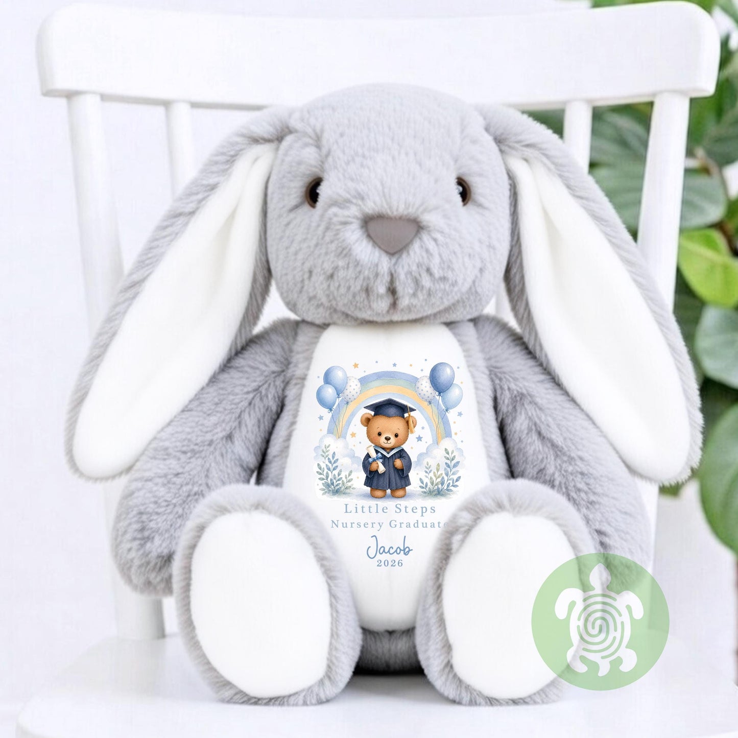 Personalised Graduation Blue Rainbow Nursery Bunny, Nursery Graduation Teddy, Personalised Last Day of Nursery, School Leavers