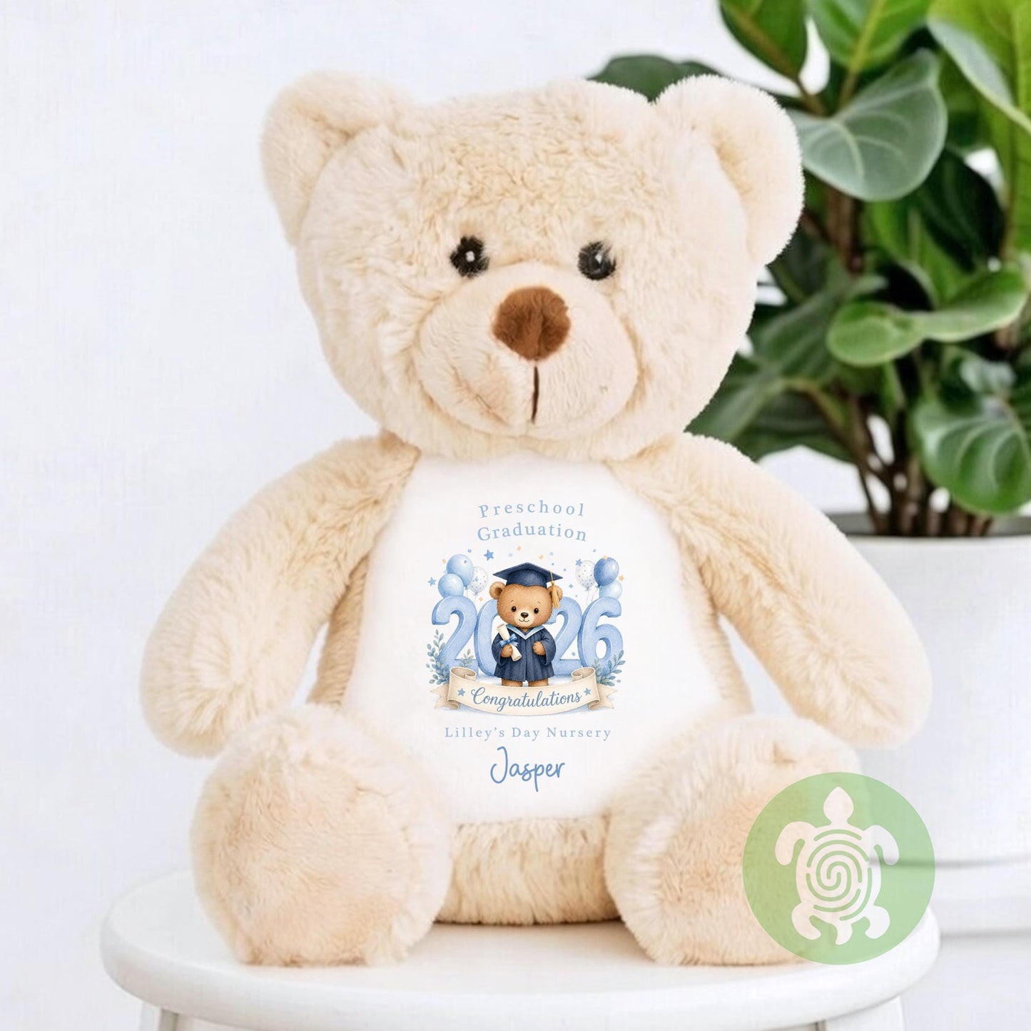 Personalised Blue Graduation Nursery Bunny with Year, Nursery Graduation Teddy, Personalised Last Day of Nursery, School Leavers