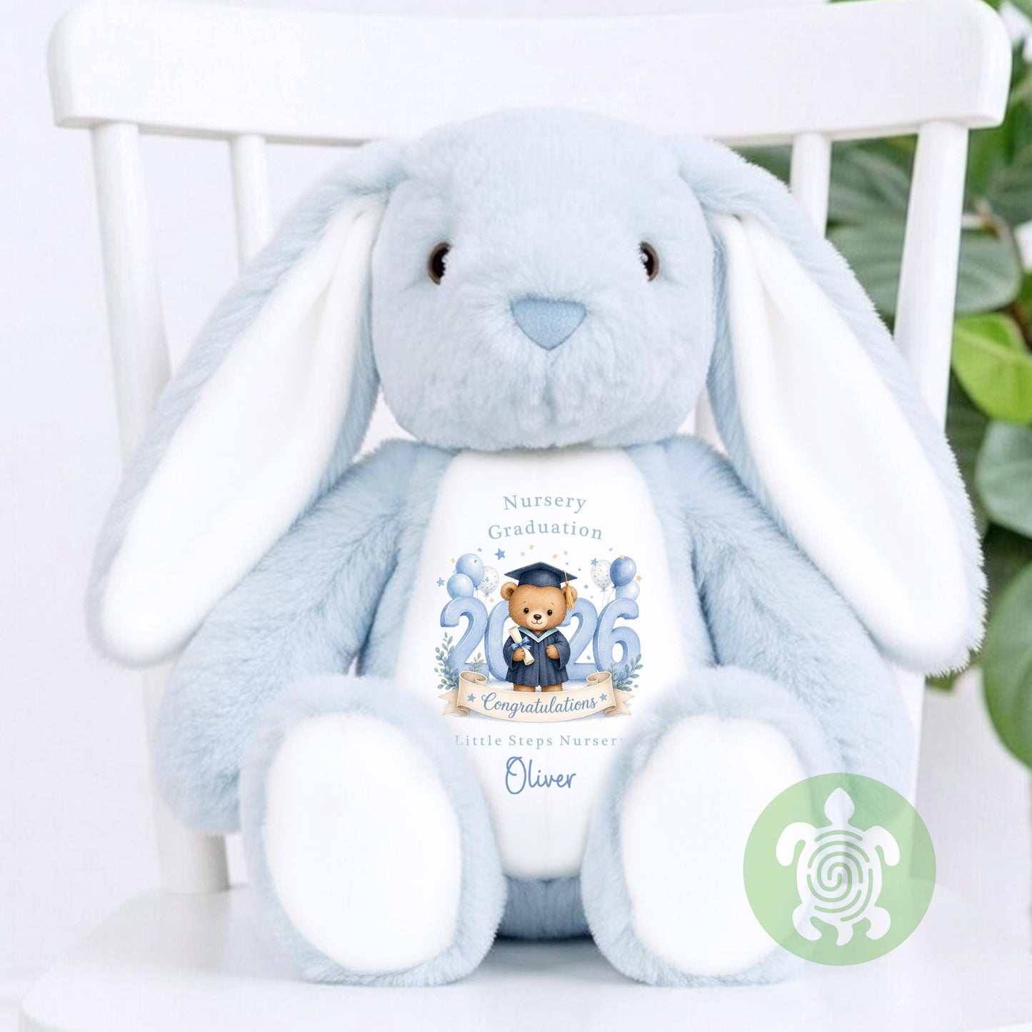 Personalised Blue Graduation Nursery Bunny with Year, Nursery Graduation Teddy, Personalised Last Day of Nursery, School Leavers