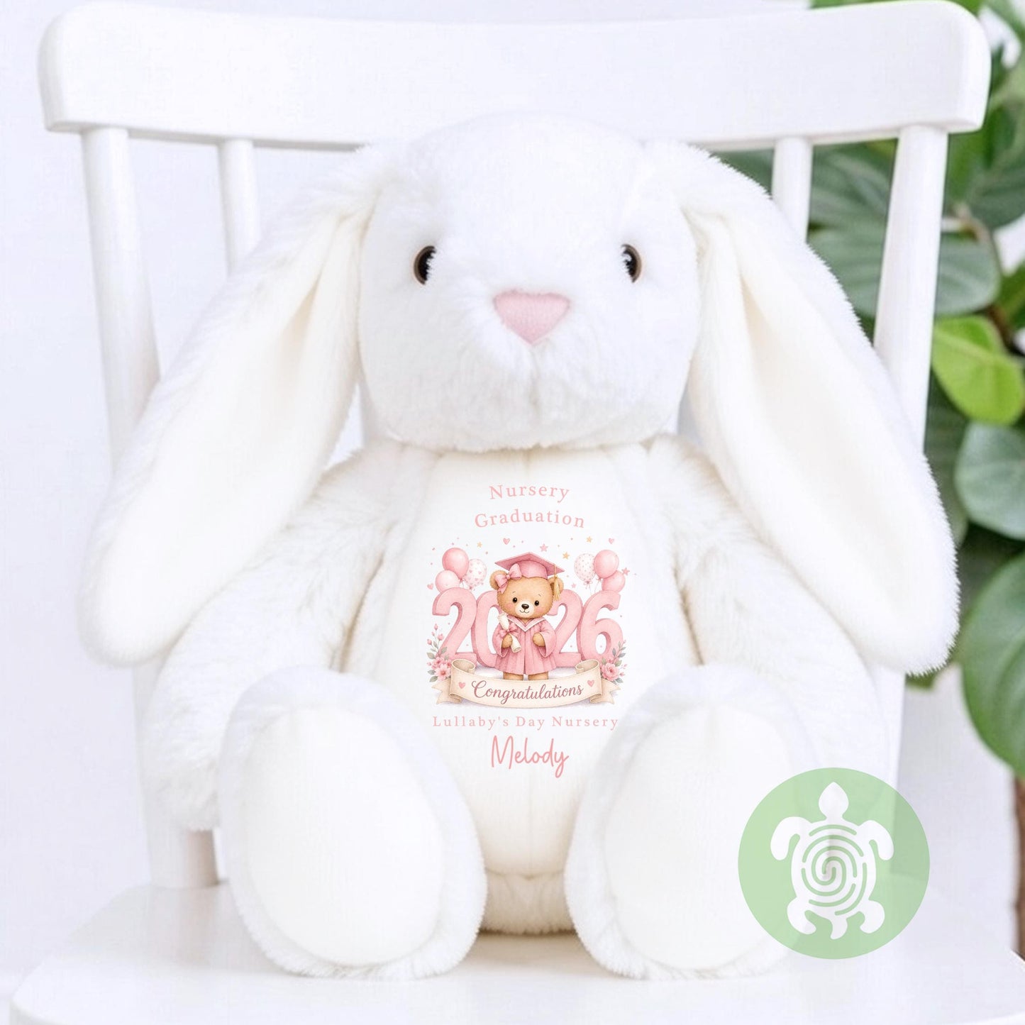 Personalised Pink Graduation Nursery with Year Bunny, Nursery Graduation Teddy, Personalised Last Day of Nursery, School Leavers