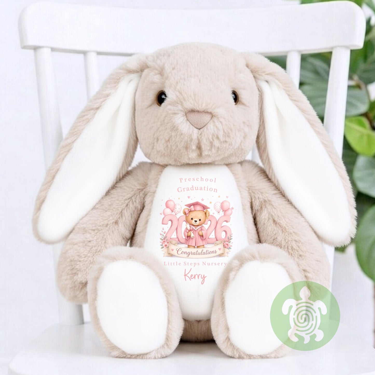 Personalised Pink Graduation Nursery with Year Bunny, Nursery Graduation Teddy, Personalised Last Day of Nursery, School Leavers