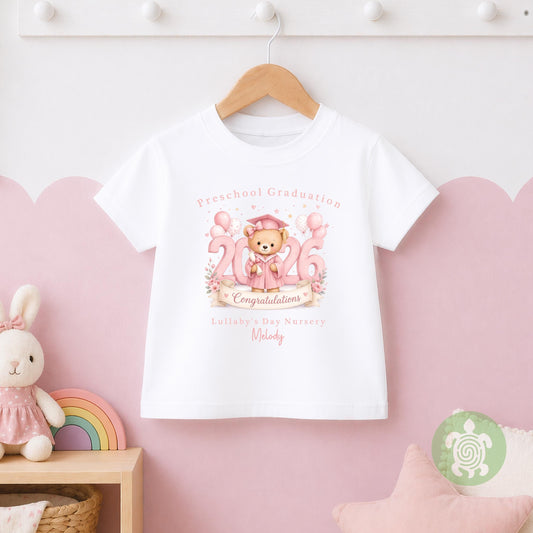 Personalised Pink Nursery Graduation Year Bunny & Top, Nursery Graduation Teddy, Personalised Last Day of Nursery, Nursery Leavers T Shirt