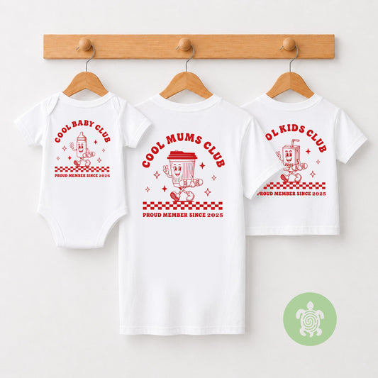 Matching Cool Mums Club T-Shirts, Cool Kids Club, Babygrow, Mother's Day, Mum Gift, Retro Style tshirt, Custom Est Date, Baby, New Mother