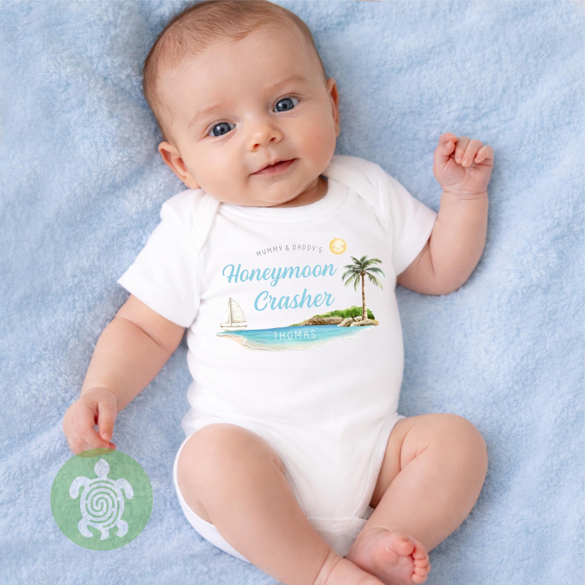 Personalised Mummy & Daddy's Honeymoon Crasher T-shirt, Babygrow, Sweatshirt, First Time Flyer, Summer Holiday Outfit, Gatecrasher, Kids Top