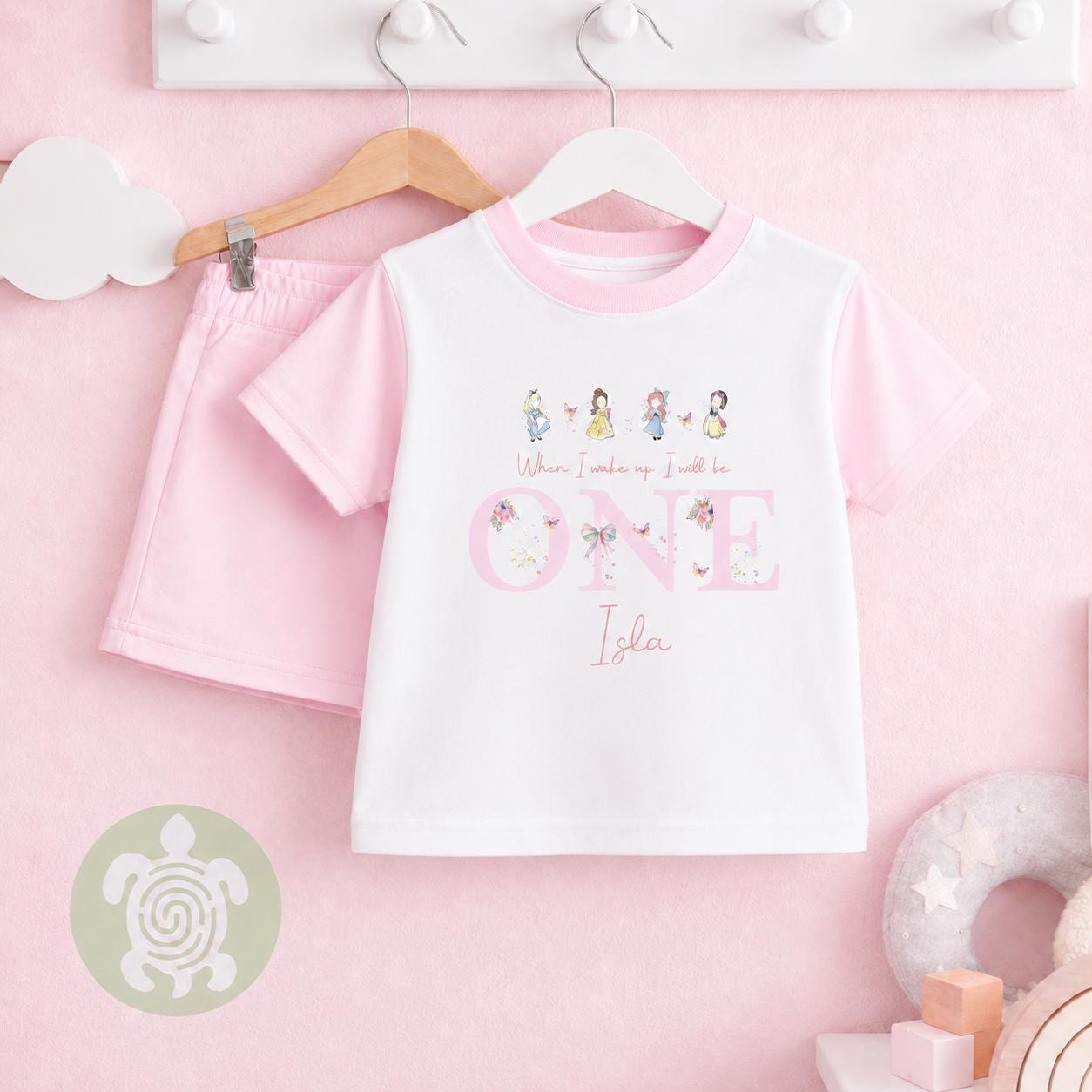 Personalised Pink Themed Any Age Birthday Girls Shorts & T-shirt Set, Birthday Morning Set, Cotton Clothing Set, Tight-fitting style