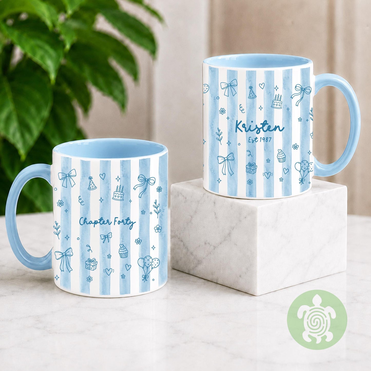 Personalised Chapter Birth Month Stripes Mug, Birthday Gift for Her, Turning Thirty Birthday Cup, Any Age Birthday Present for Women