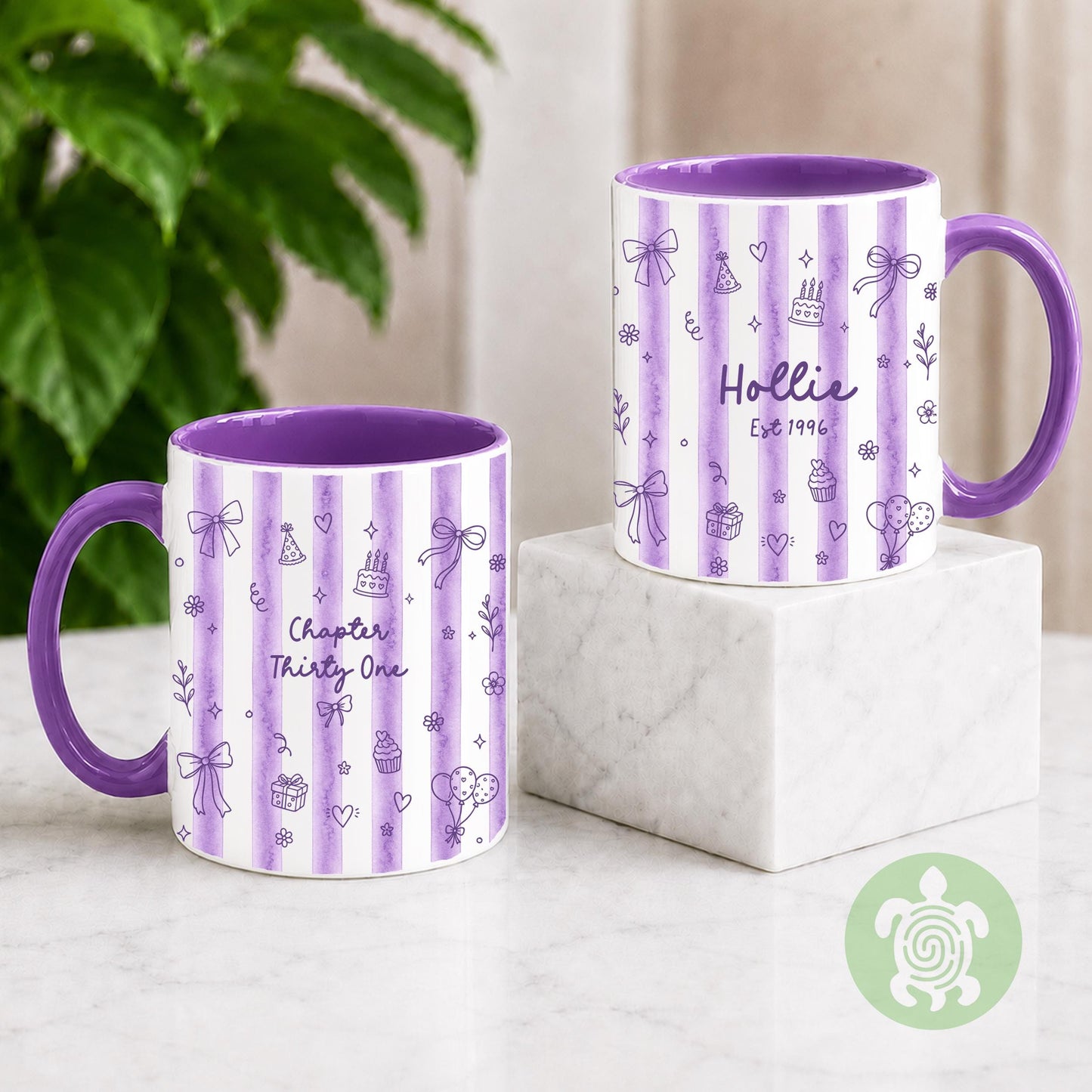 Personalised Chapter Birth Month Stripes Mug, Birthday Gift for Her, Turning Thirty Birthday Cup, Any Age Birthday Present for Women