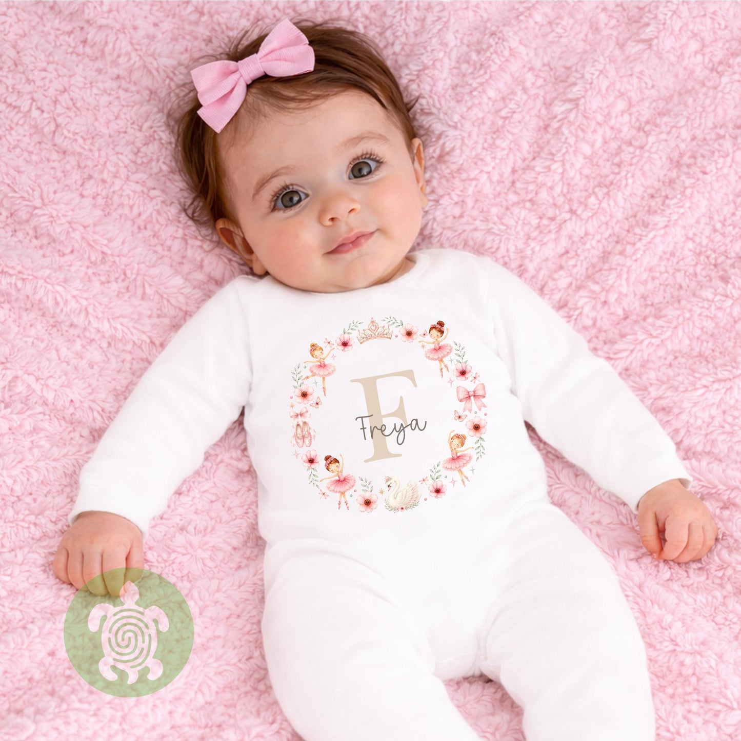 Personalised Ballerina T-shirt | Custom Ballerina Name Sweatshirt | Personalised Baby Vest, Sleepsuit & Bib | Floral Initial Girls Gift