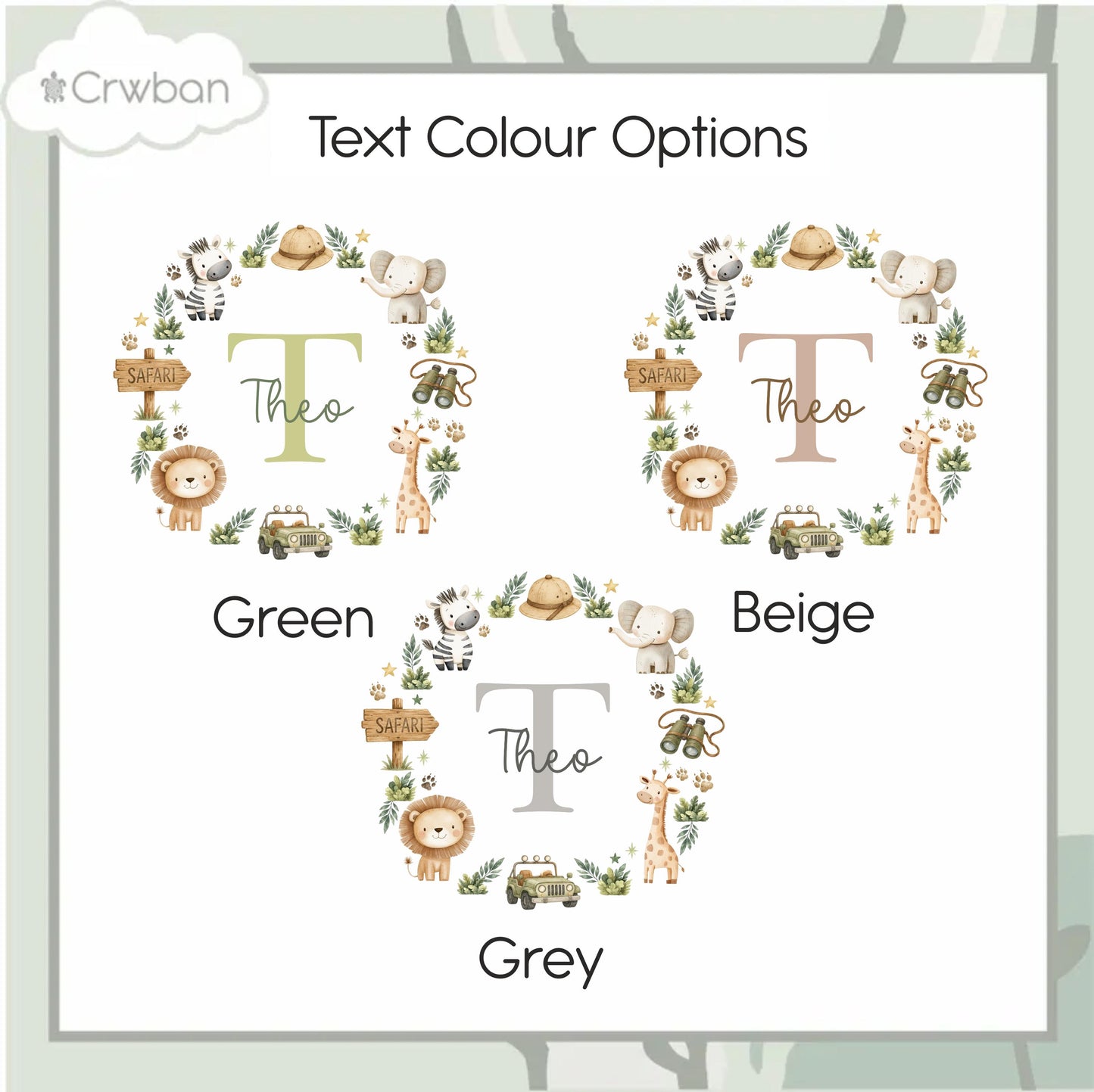 Personalised Safari Name T-Shirt | Custom Safari Animal Initial Wreath Sweatshirt, Baby Vest, Sleepsuit or Bib | Baby Boy Gift