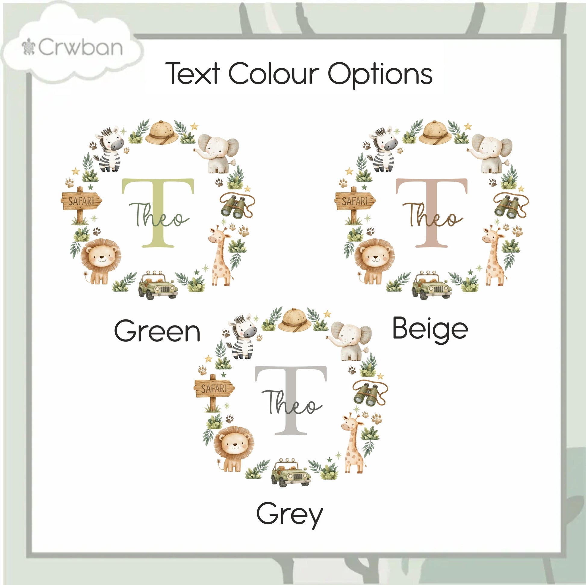 Personalised Safari Name T-Shirt | Custom Safari Animal Initial Wreath Sweatshirt, Baby Vest, Sleepsuit or Bib | Baby Boy Gift