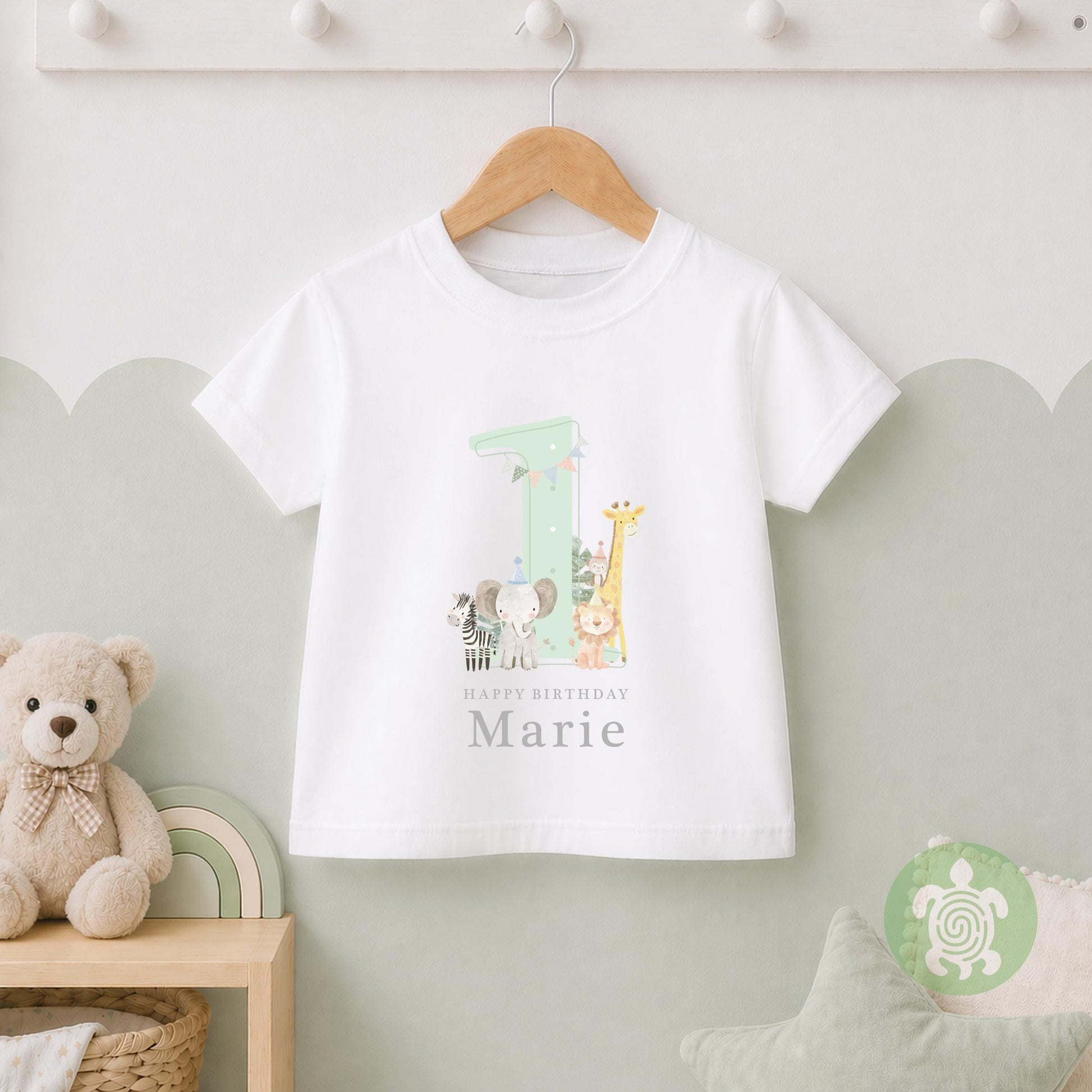 Safari Green Shadow Happy Birthday Party T-shirt Top, Personalised 1st 2nd 3rd Birthday design, Birthday Outfit, First Second Birthday Tee