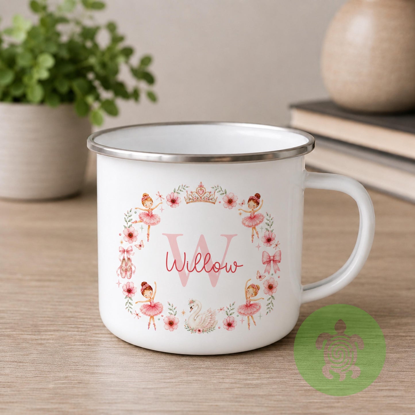 Personalised Girls Enamel Mug, Custom Name & Initial Mug, Fairy Princess Mermaid Ballerina Cup, Children's Camping Mug, Girls Birthday Gift