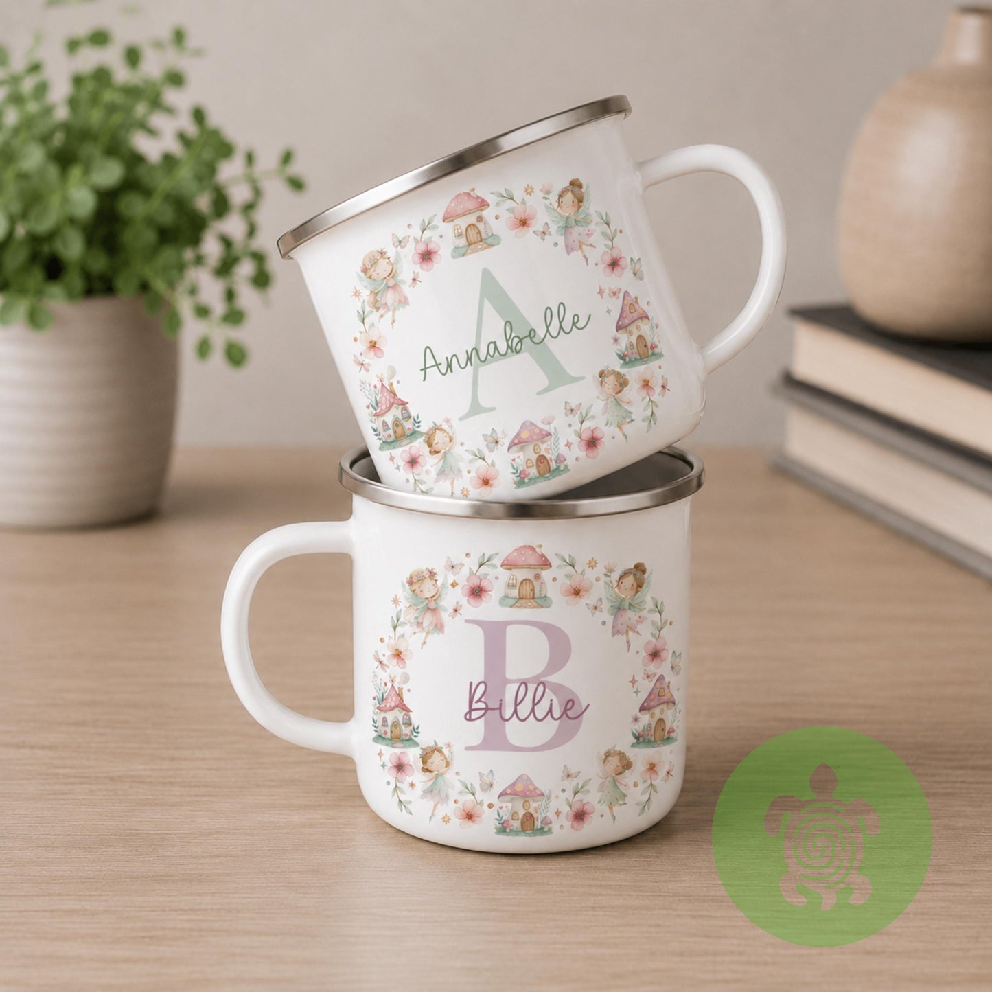 Personalised Girls Enamel Mug, Custom Name & Initial Mug, Fairy Princess Mermaid Ballerina Cup, Children's Camping Mug, Girls Birthday Gift