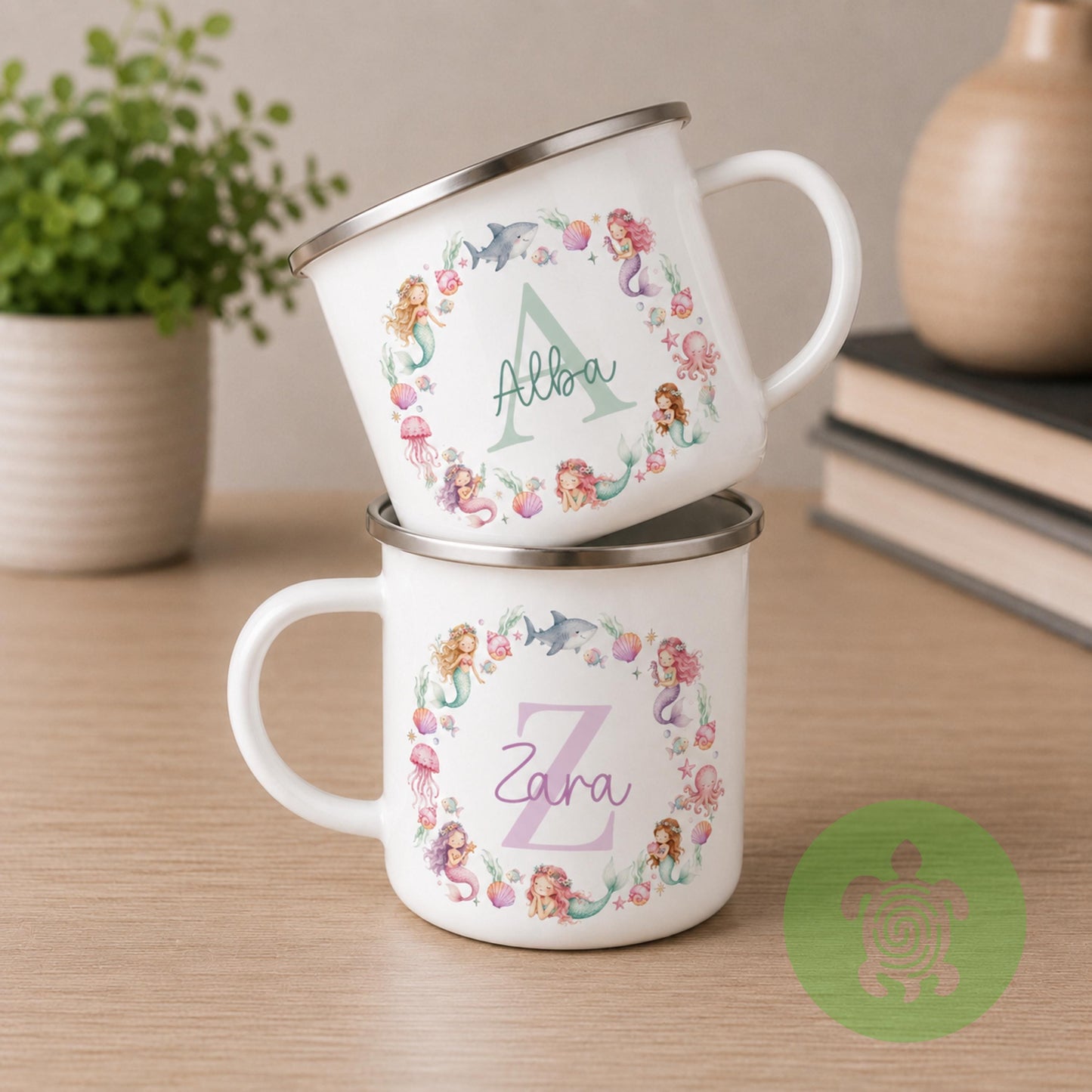 Personalised Girls Enamel Mug, Custom Name & Initial Mug, Fairy Princess Mermaid Ballerina Cup, Children's Camping Mug, Girls Birthday Gift