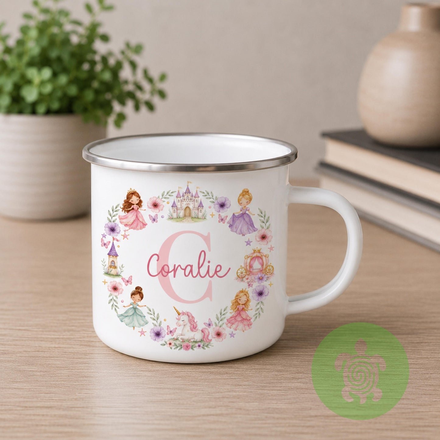 Personalised Girls Enamel Mug, Custom Name & Initial Mug, Fairy Princess Mermaid Ballerina Cup, Children's Camping Mug, Girls Birthday Gift