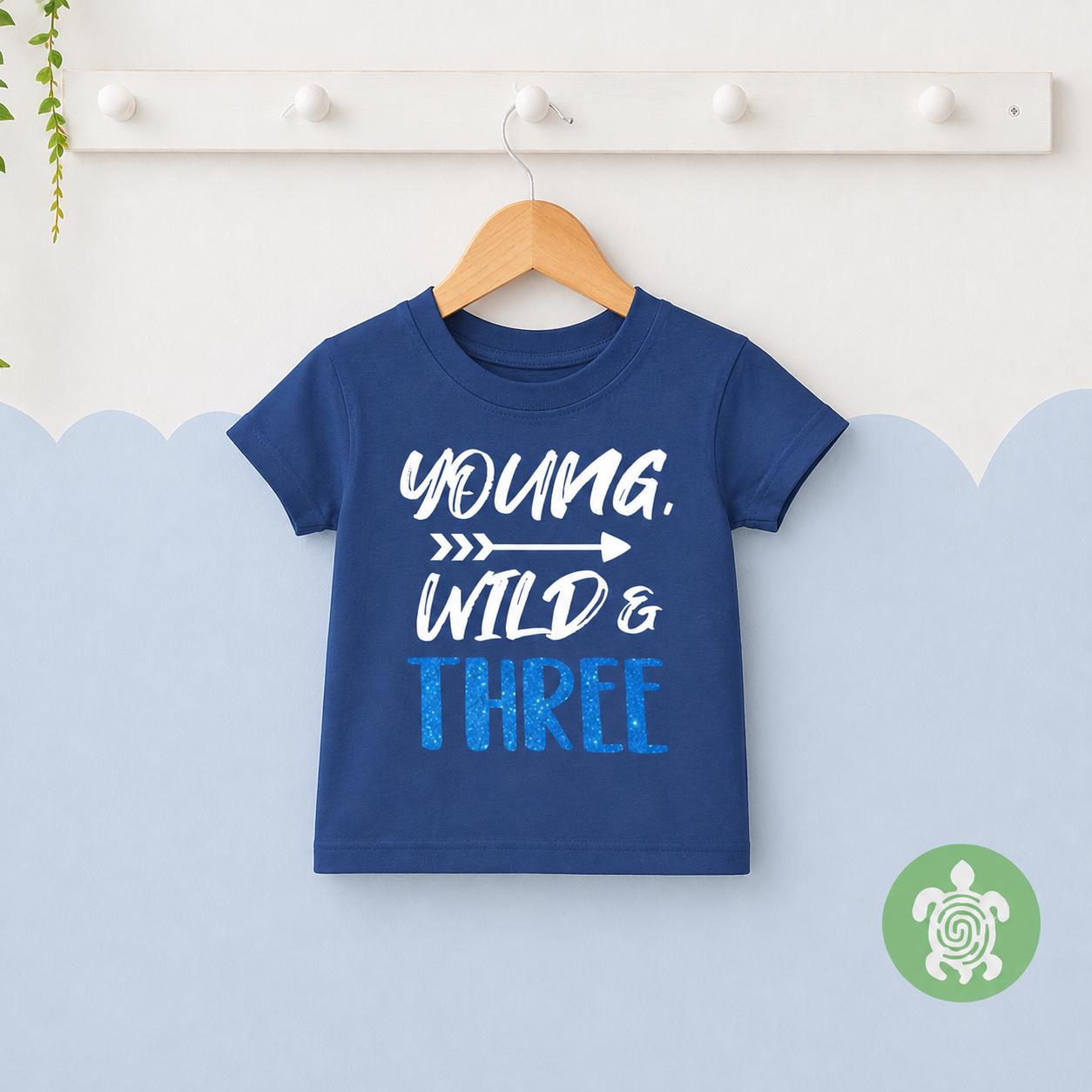 Personalised Young, Wild and Three 3rd Birthday, Boy Top Birthday with Glitter and Back, Print Baby Toddler Birthday Gift, Birthday Outfit