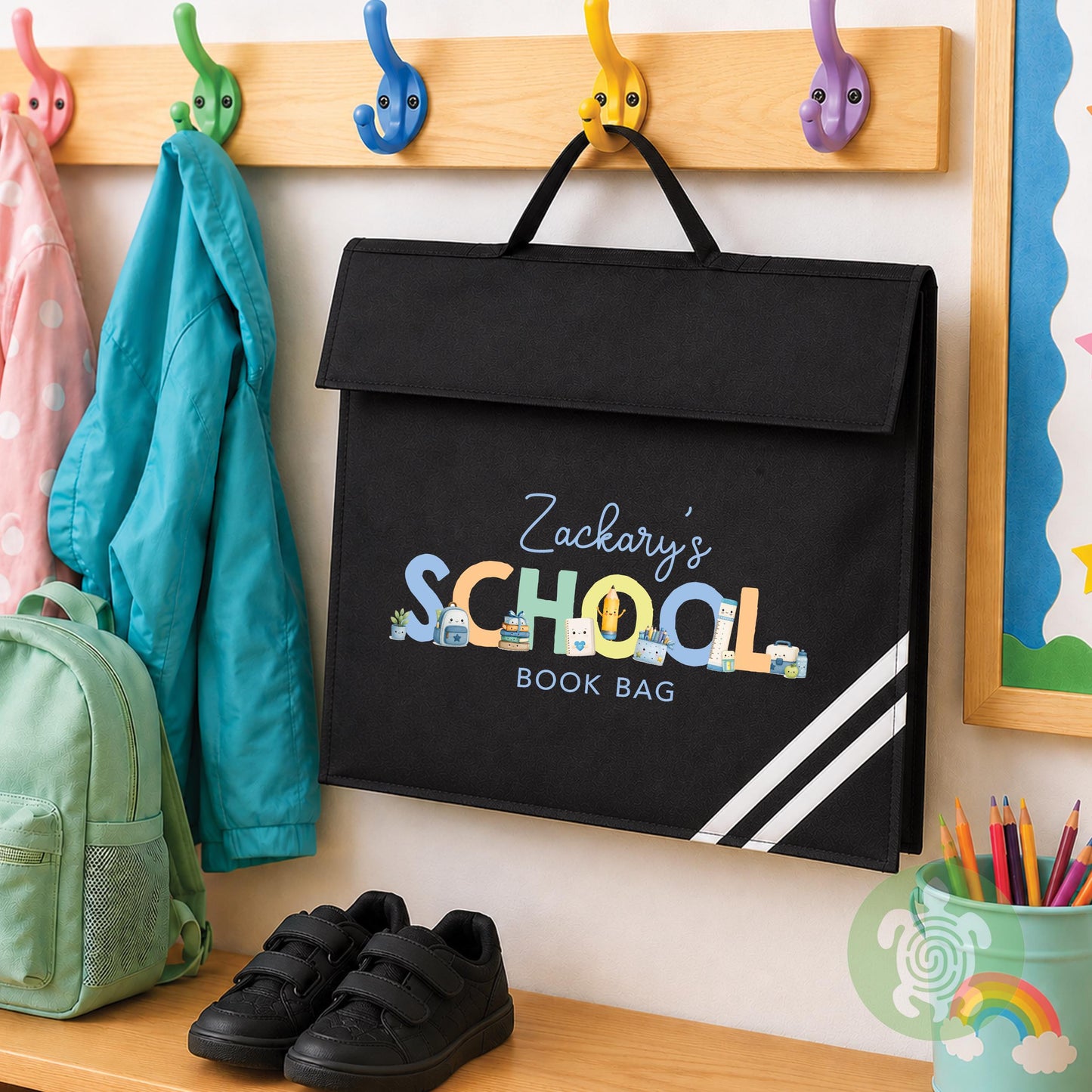 Personalised A4 Clear Handle Folder, Waterproof School Book Bag, Library Bag for Kids, Custom Homework Folder, Back to School