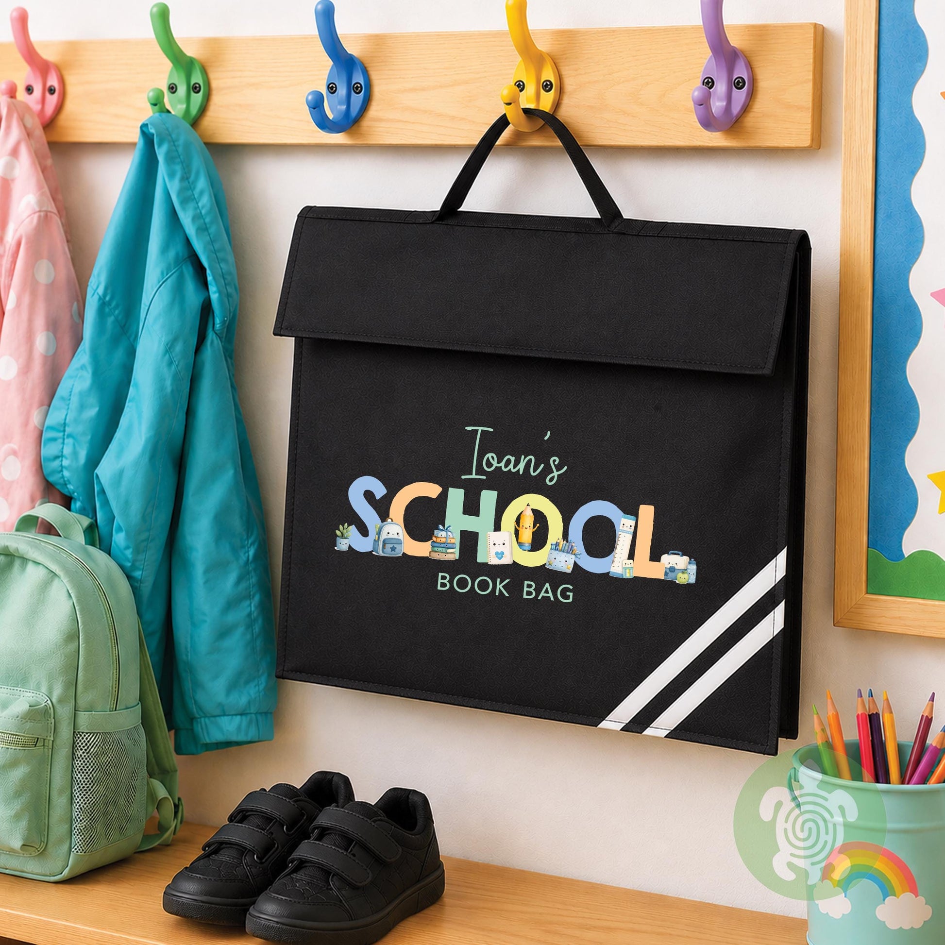 Personalised A4 Clear Handle Folder, Waterproof School Book Bag, Library Bag for Kids, Custom Homework Folder, Back to School