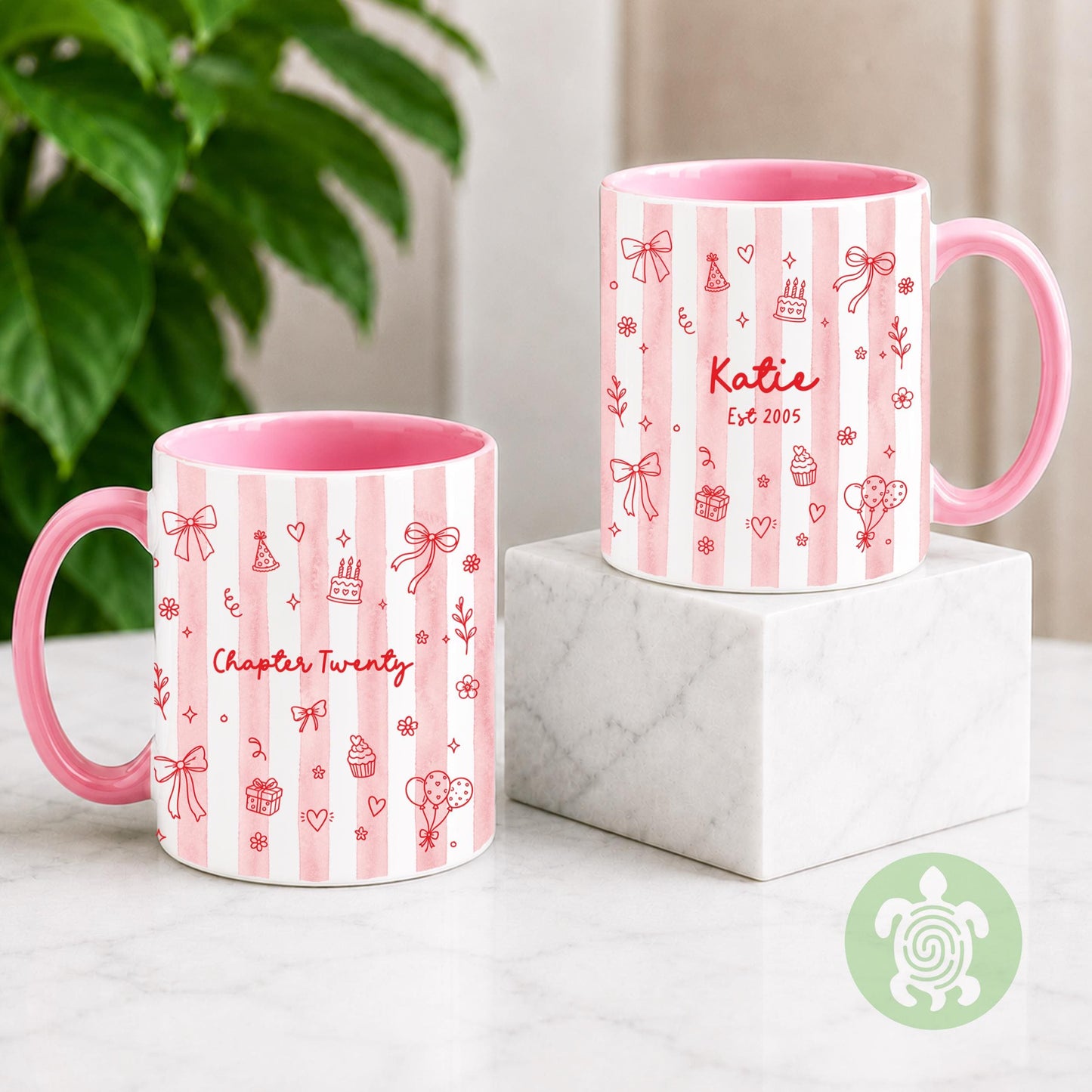 Personalised Chapter Birth Month Stripes Mug, Birthday Gift for Her, Turning Thirty Birthday Cup, Any Age Birthday Present for Women