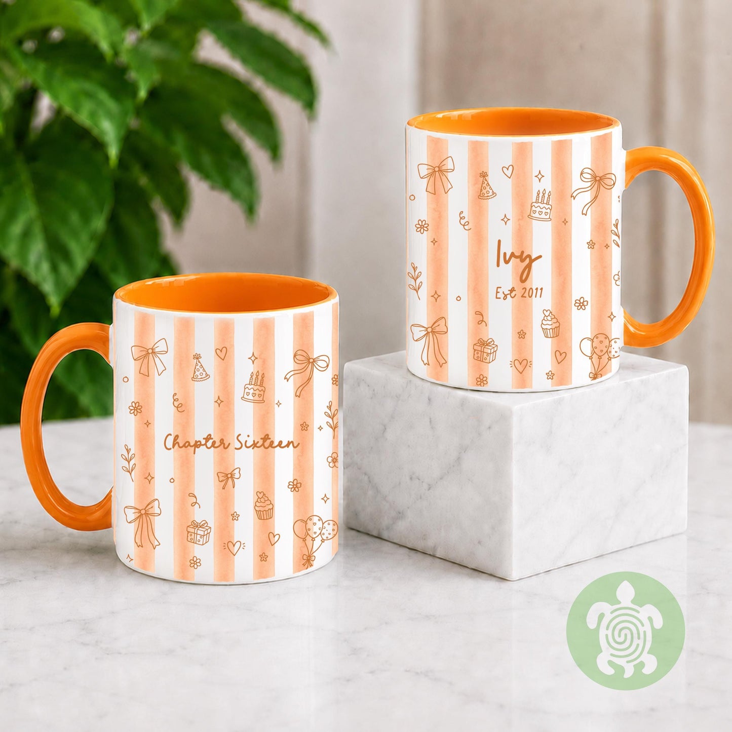 Personalised Chapter Birth Month Stripes Mug, Birthday Gift for Her, Turning Thirty Birthday Cup, Any Age Birthday Present for Women