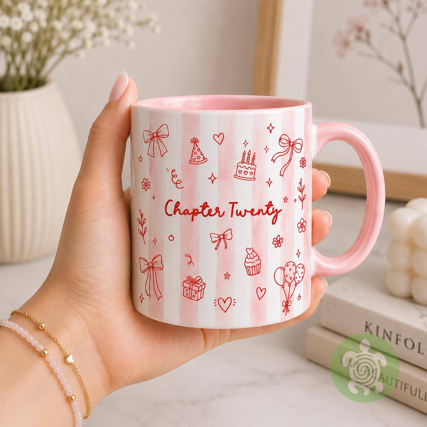 Personalised Chapter Birth Month Stripes Mug, Birthday Gift for Her, Turning Thirty Birthday Cup, Any Age Birthday Present for Women