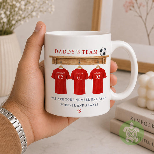 Personalised Dad's Team Football Mug, Daddy Football Shirt, Gift For Dad, Footy Present, Football Team Gift, Father's Day, Birthday Daddy