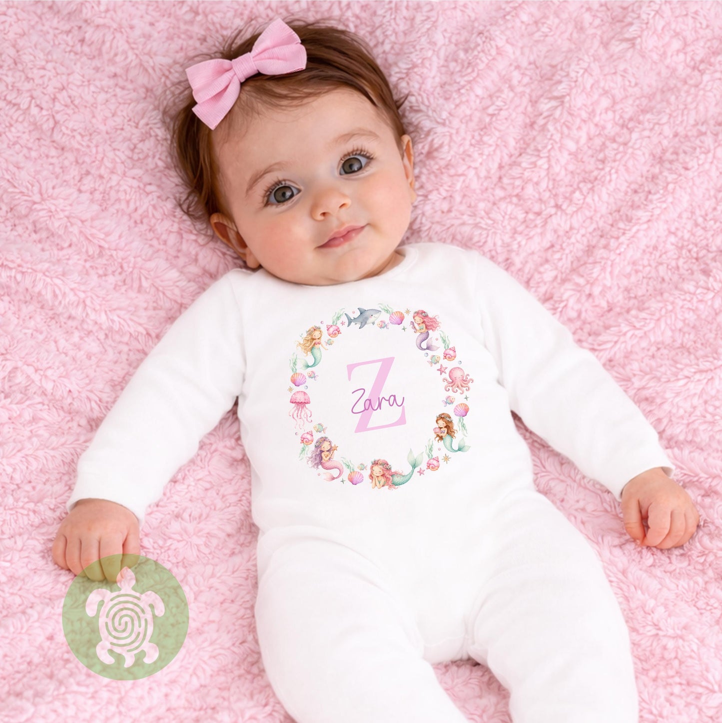 Personalised Mermaid T-shirt | Custom Mermaid Name Sweatshirt | Personalised Baby Vest, Sleepsuit & Bib | Floral Initial Girls Gift