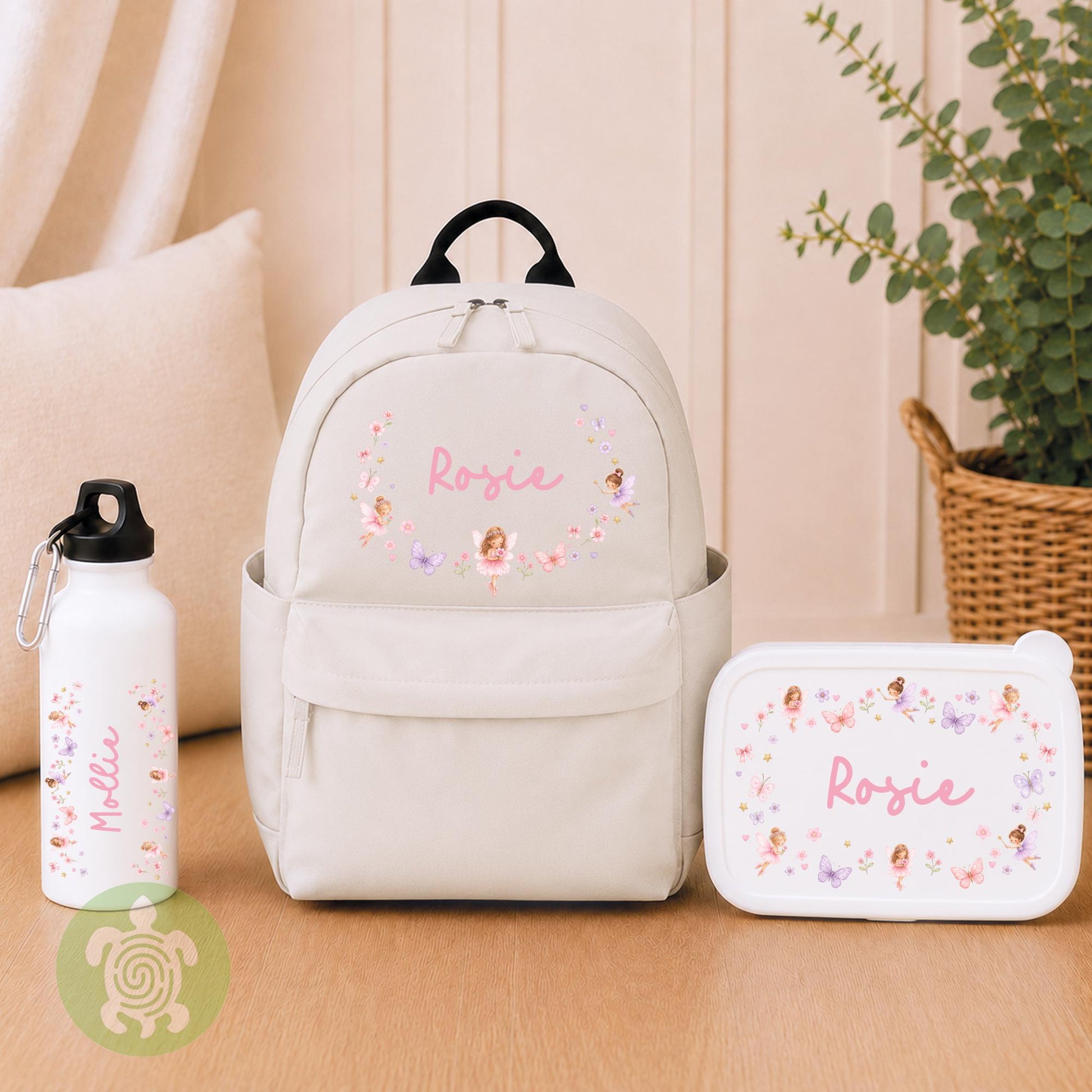 Personalised Girly themed Rucksack, Snack Box & Water Bottle Set, Back to School, Girls Lunch Box, Kids Water Bottles, Children's Bag